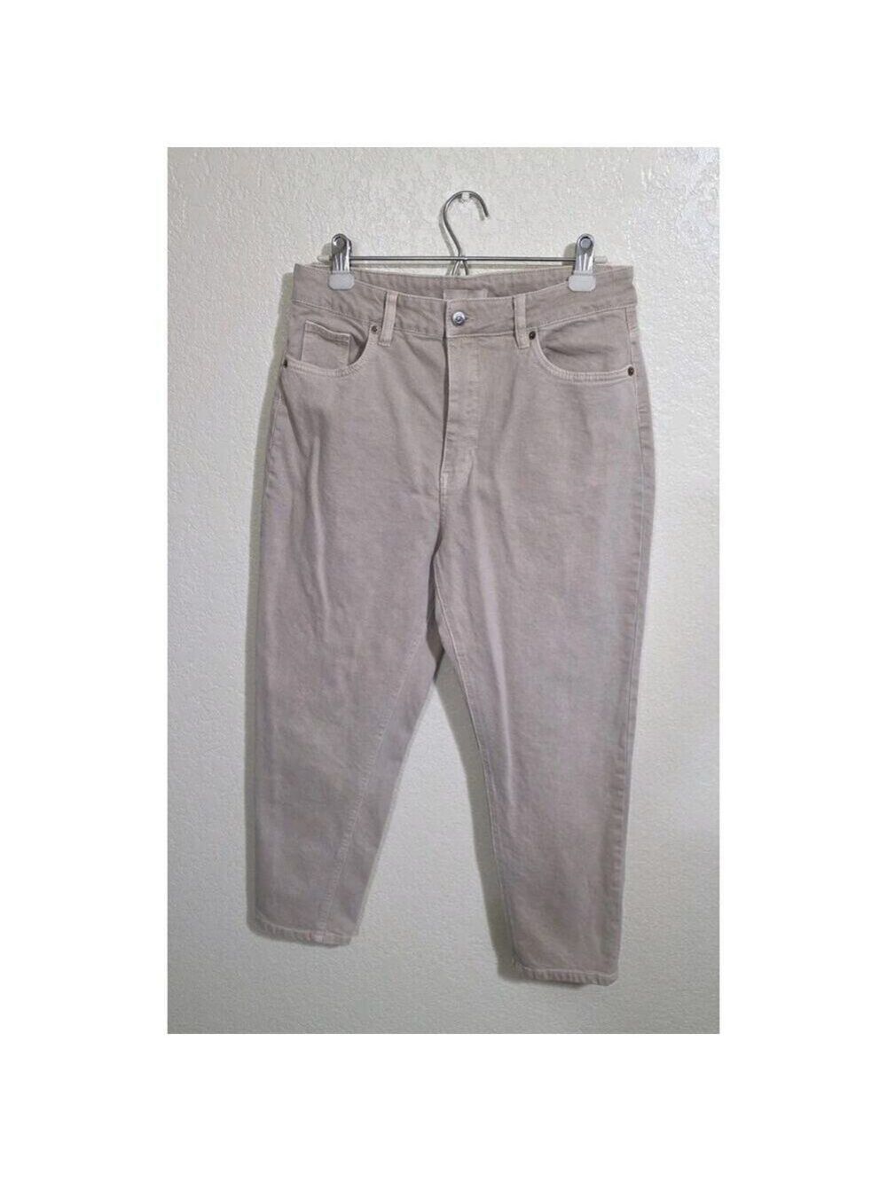 H&M High Waist Wide-Leg Cream Cut-Off Straight Leg Jeans Womens Size 12 Denim
